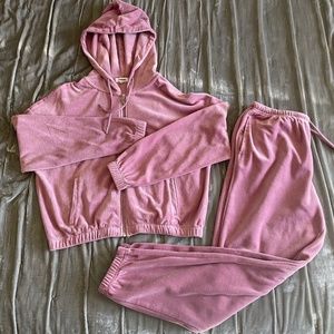 Garage Pink Tracksuit Set with Full Zip Hoodie and Track Pants - Size Medium